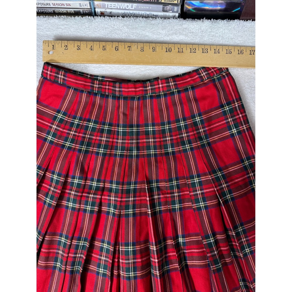 Pendleton Pleated Midi Skirt Womens 14 Red Plaid 100% Wool Vintage Preppy - Picture 3 of 8